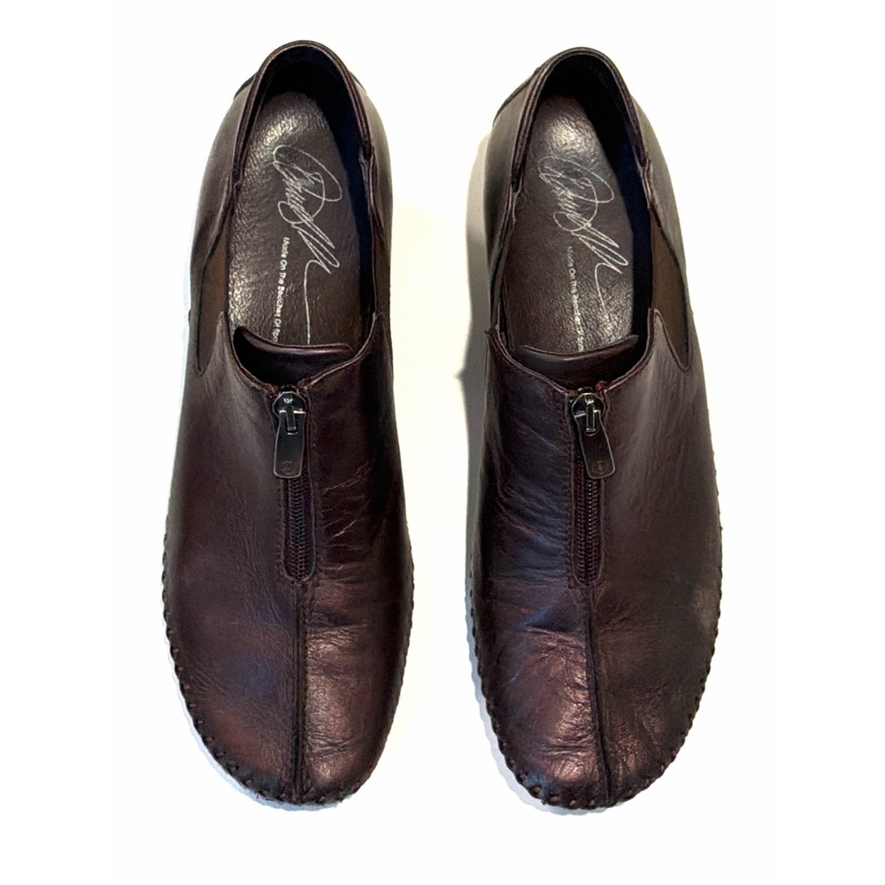 Donald J Pliner Brown Leather Zip Slip On Witchy Dark Academia Minimalist